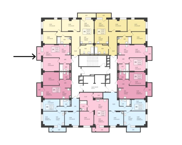 2 комн., 44 м², Монолитно-каркасный, Вилюйский тракт 3