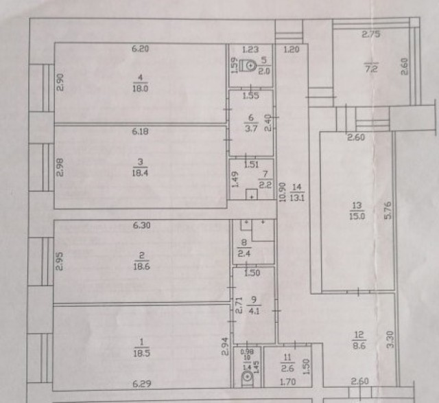 4 комн., 129 м², Блочный 2