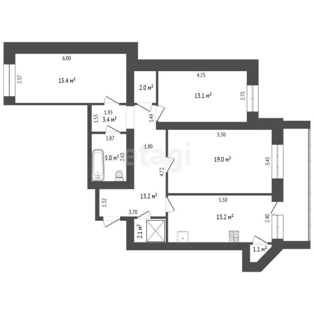 3 комн., 86 м², Инд. планировка, Авиапорт 3