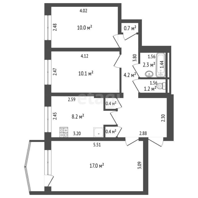 3 комн., 62 м², КПД, Центр - район пл. Ленина 3