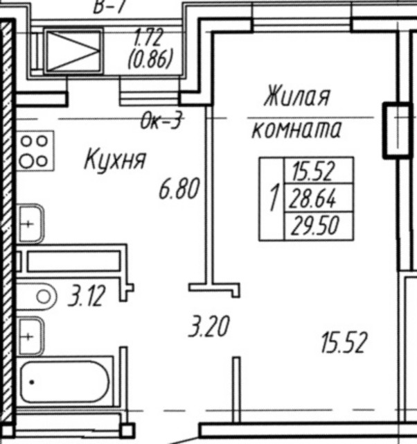 1 комн., 30 м², Монолитно-каркасный, Сайсары