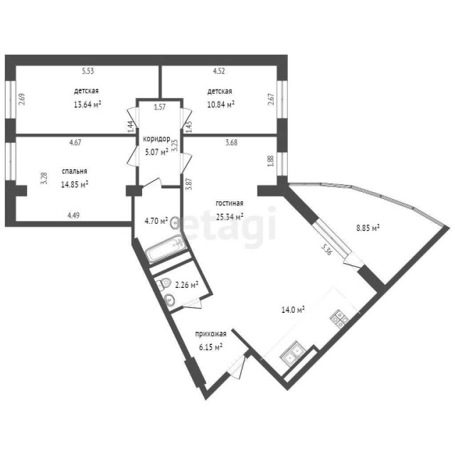 4 комн., 96 м², Монолитно-каркасный, 203 мкрн. 3