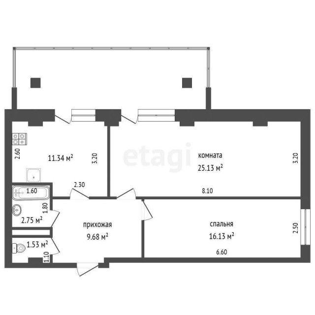 2 комн., 70 м², Монолитно-каркасный, Гимеин 3