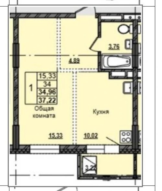 1 комн., 35 м², Монолитно-каркасный, Залог 2