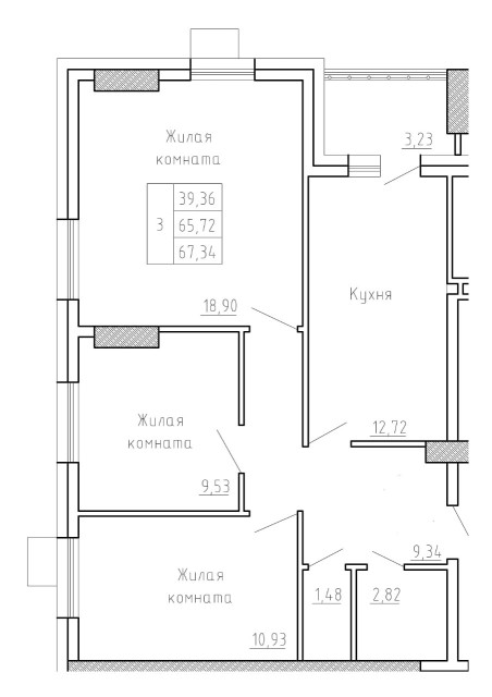 3 комн., Монолитно-каркасный, Глазная больница 2