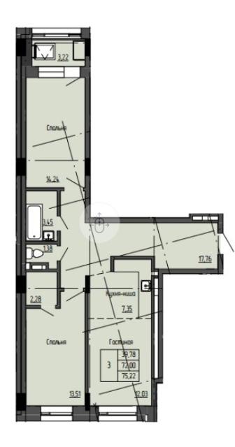 3 комн., 75 м², Монолитно-каркасный, Залог 2