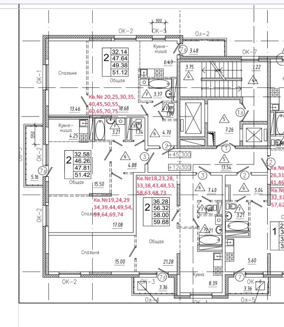 2 комн., 58 м², Инд. планировка 3