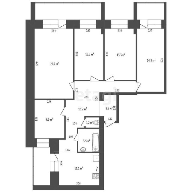 Больше 4 комн., 107 м², Инд. планировка, Авиапорт 3