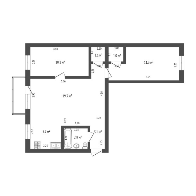3 комн., 54 м², Блочный, Площадь Победы 3