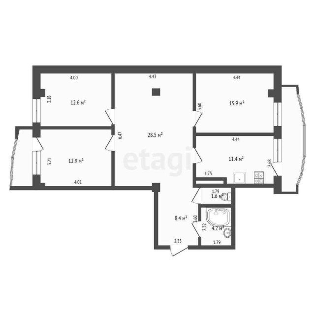 4 комн., 96 м², Монолитно-каркасный, Областная больница, рынок "Манньыаттаах" 3