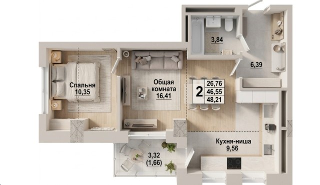 2 комн., Монолитно-каркасный, Залог 2