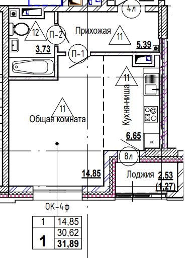 1 комн., 31.9 м²